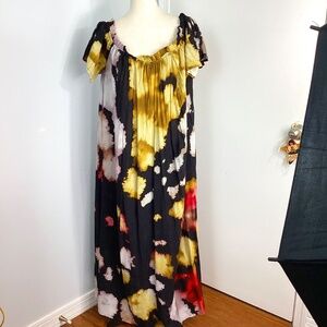 NWT ANTHROPOLOGY CONDITIONS APPLY ONE SIZE MAXI DRESS KAFTAN BLACK MOTIF